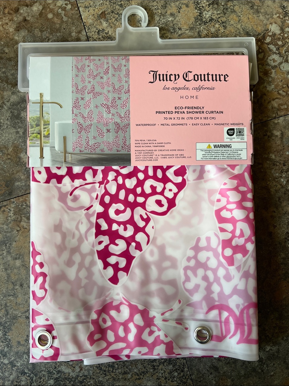 Juicy Couture BNWT Pink Butterfly Shower Curtain and Logo - Home Bath